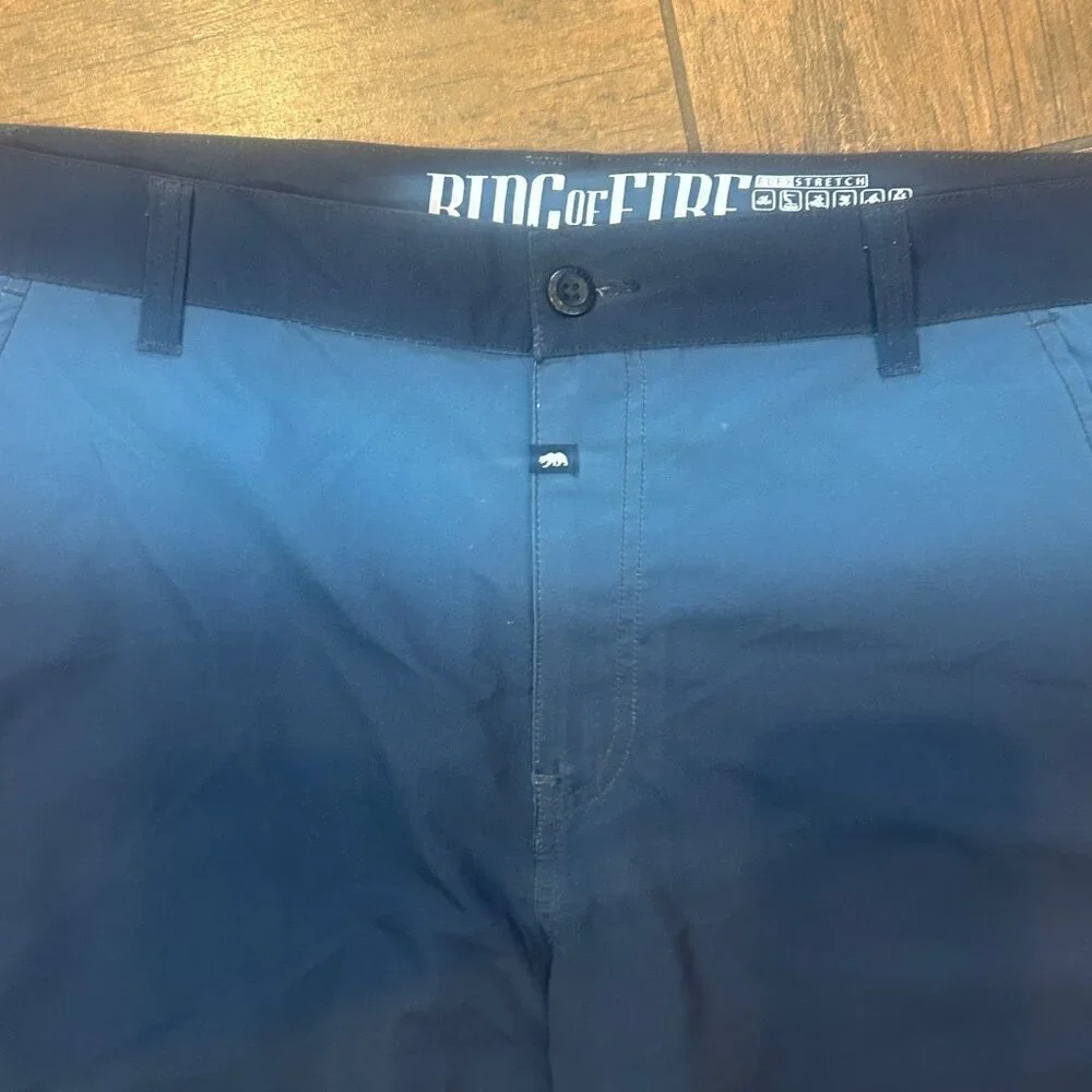Ring of Fire Board Shorts Sea and Sun Ombre Teal Swim Trunks Size 36